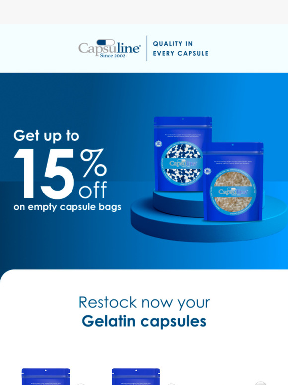 Stock Up: 10% OFF Gelatin, 15% OFF Vegetarian Bags