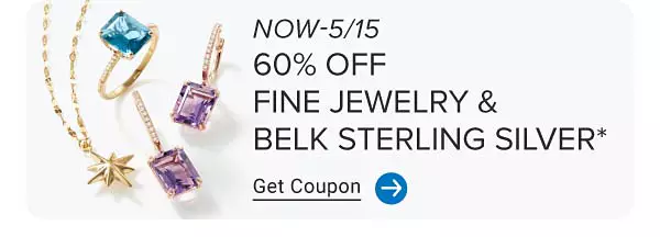 A star necklace, purple gemstone earrings and a blue gemstone ring. 60% off fine jewelry and Belk Sterling Silver. Get coupon.