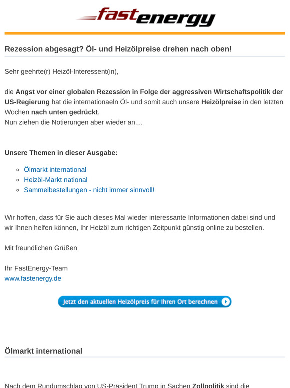 Rezession abgesagt? Öl- und Heizölpreise drehen nach oben!