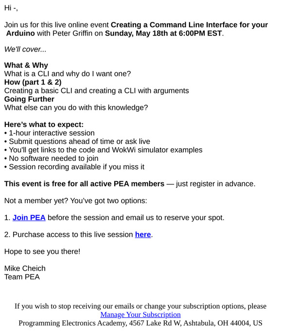 Register to join a live CLI for Arduino session