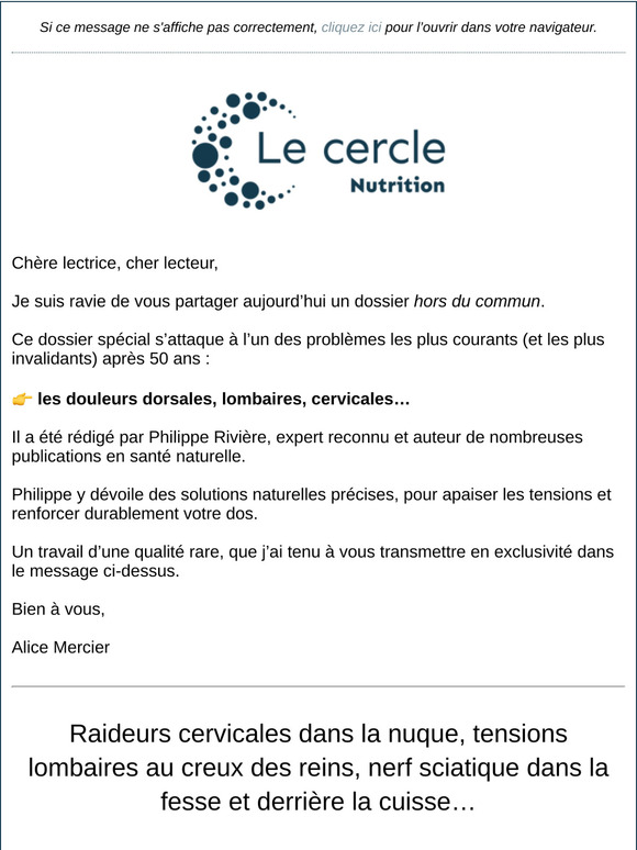 Mal au dos ? Lisez ce mail !
