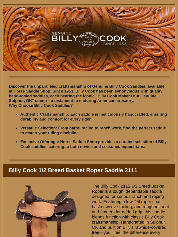 Ride with Tradition: Genuine Billy Cook Saddles at Horse Saddle Shop