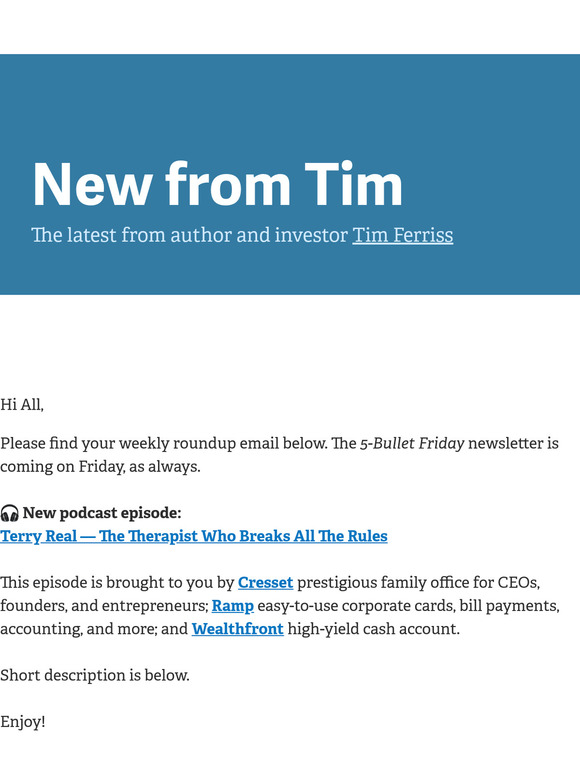 New from Tim — "Terry Real — The Therapist Who Breaks All The Rules"