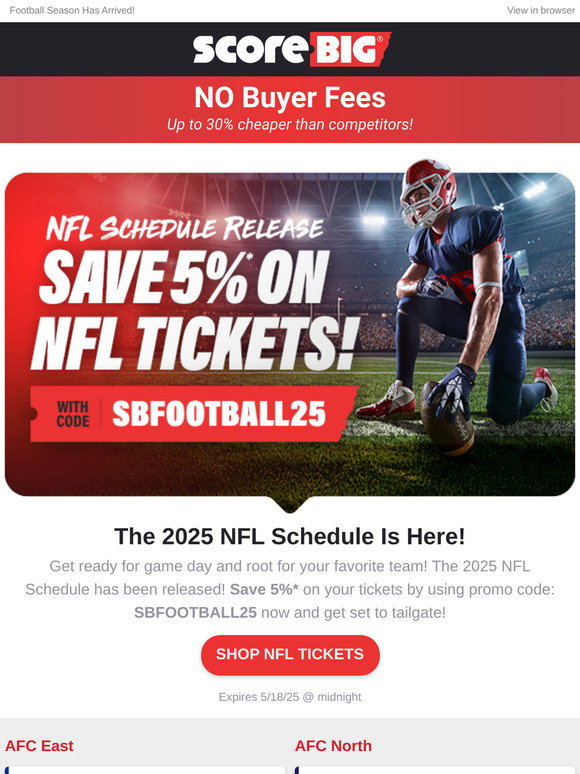 ScoreBig: NFL Schedule is Here, Save Now! | Milled