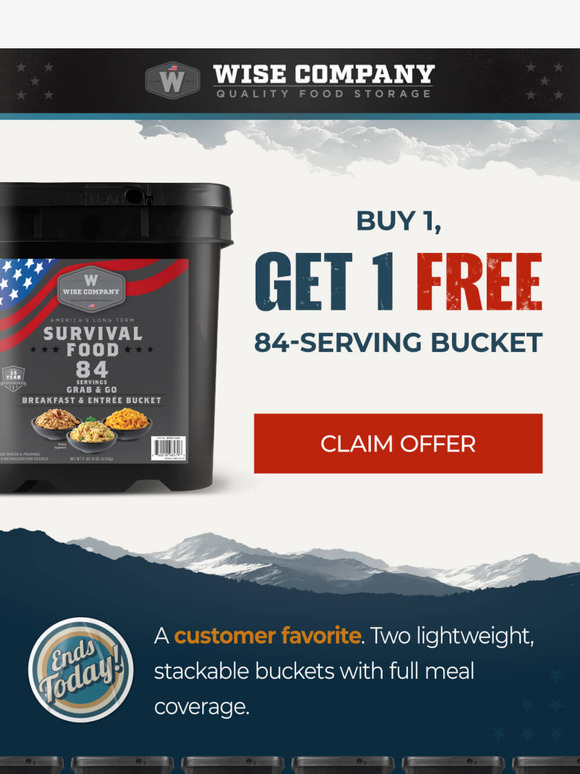1 Day Only: Buy 1, Get 1 Free on 84-Serving Buckets!