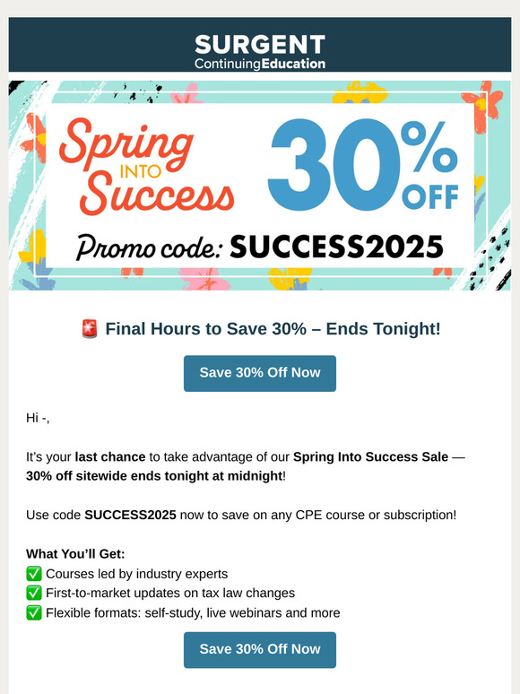 Hurry! Final hours to save 30% off on CPE!