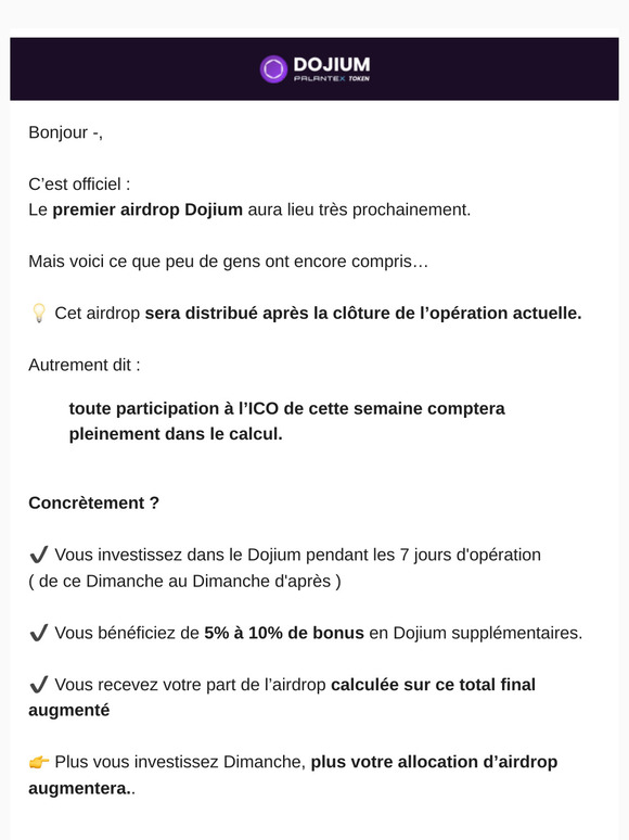 📦 Le premier Airdrop Dojium arrive - Vous pouvez en profiter