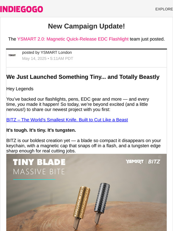 📢 Update #50 from YSMART 2.0: Magnetic Quick-Release EDC Flashlight