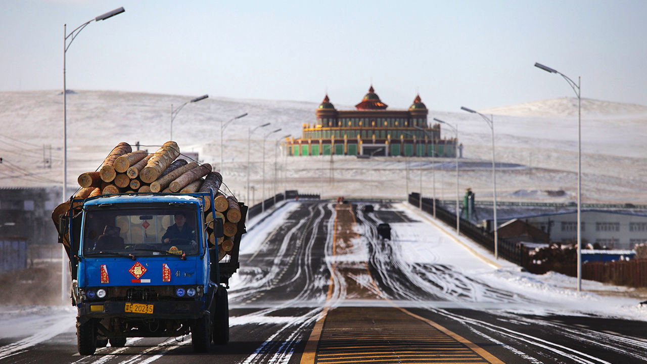 Russian sourced timber being transported for processing in Manzhouli