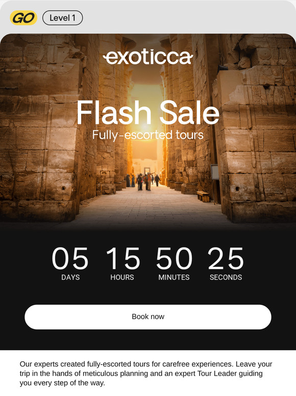 Flash Sale: 60% off fully-escorted tours