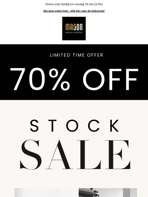 STOCK SALE 70% OFF - online only
