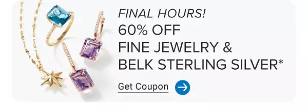 A star necklace, purple gemstone earrings and a blue gemstone ring. 60% off fine jewelry and Belk Sterling Silver. Get coupon.