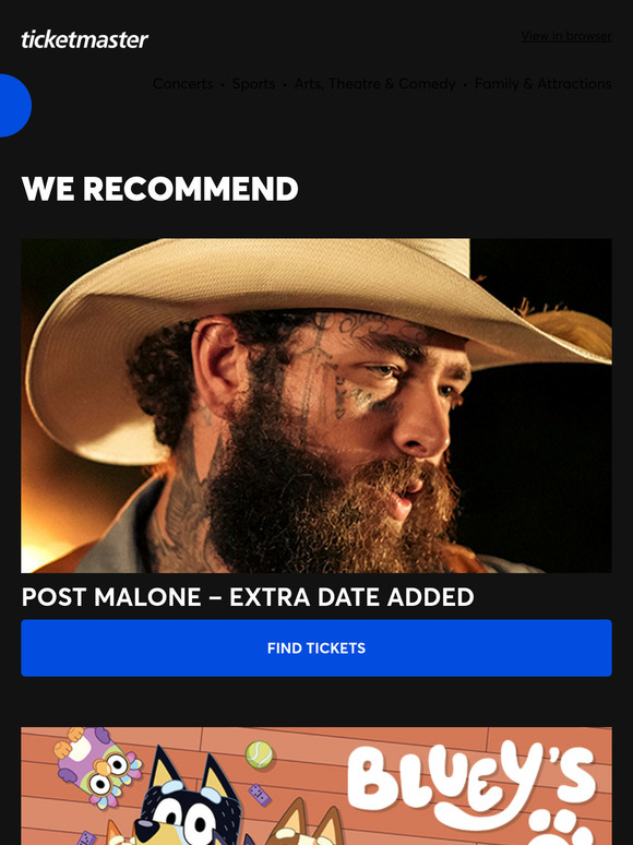 Post Malone, Bluey's Big Play, The Book of Mormon – £25 seats available plus many more!
