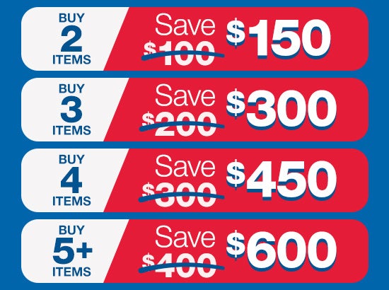 Shop Costco Direct
Buy 2 - Save $150 
Buy 3 - Save $300
Buy 4 - Save $450
Buy 5+ - Save $600