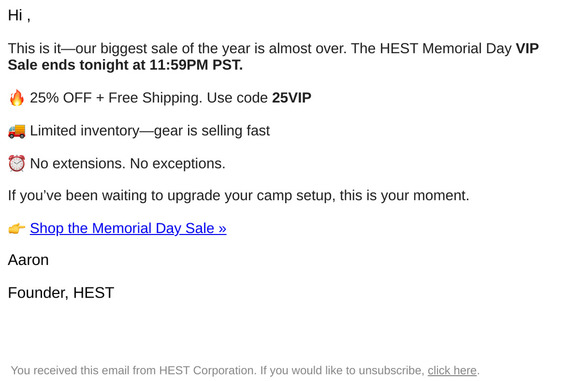 🔥 VIP Sale Ends Tonight: 25% OFF + Free Shipping