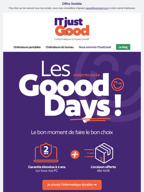 Goood Days : garantie 2 ans & livraison offertes !