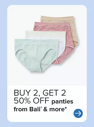 Four pairs of panties. Buy two, get two 50% off panties from Bali and more.