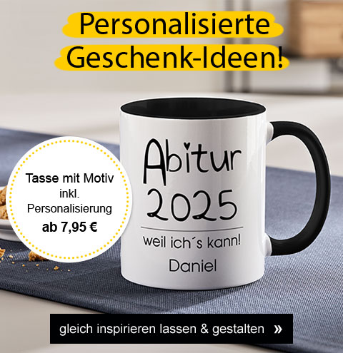 Personalisierte Geschenk-Ideen! Tasse mit Motiv inkl. Personalisierung ab 7,95 Euro! gleich inspirieren lassen & gestalten »