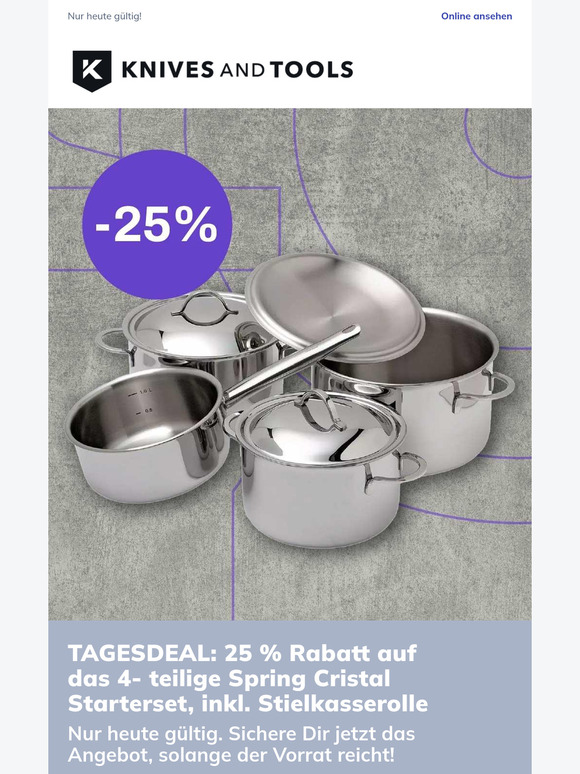 TAGESDEAL: 25 % Rabatt auf das 4- teilige Spring Cristal Starterset, inkl. Stielkasserolle