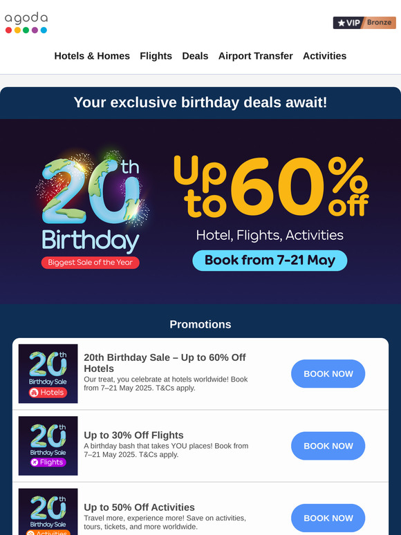 —, Up to 60% Off! Agoda's 20th Birthday Sale Is On 🎊