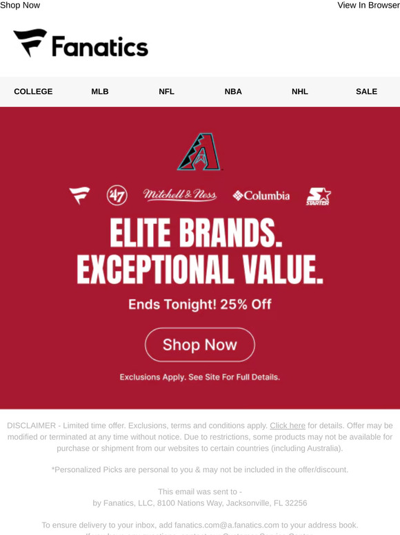 LAST DAY: 25% Off Top Brands from the Diamondbacks Ends TONIGHT!