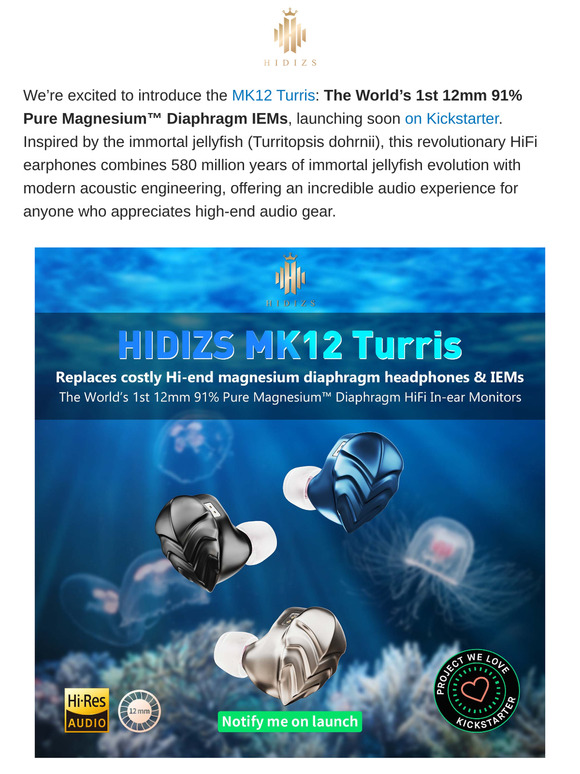 MK12 Turris:12mm 91% Pure Magnesium™ Diaphragm IEMs Soon on Kickstarter