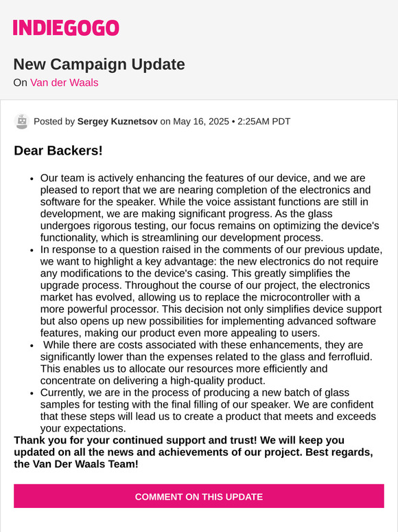📢 Update #39 from Van der Waals