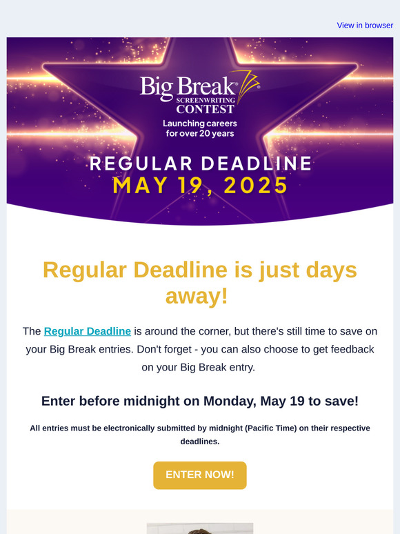 The Big Break Regular Deadline is just days away! ⏳