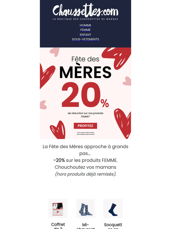 💕 Fête des Mères : Profitez de -20% sur nos produits FEMME