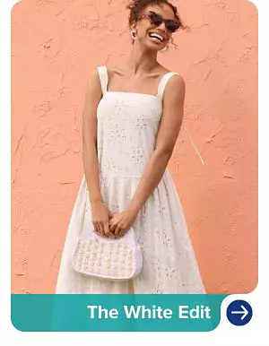 An image of a woman wearing a white dress. The white edit