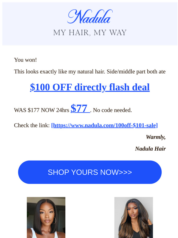 Wig in cart is about to go back to $159!! Now $59 Snag it after$100 OFF! Ships in 24hrs
