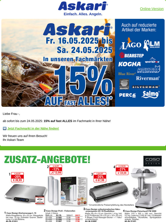 Jetzt geht's los: 15% auf fast alles im Fachmarkt!