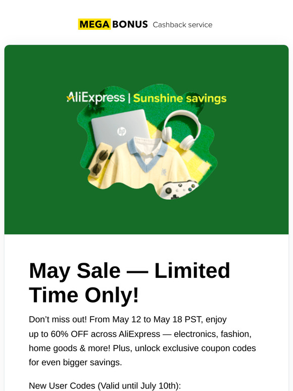 May Sale: Up to 60% Off + Extra Coupons! 🎉