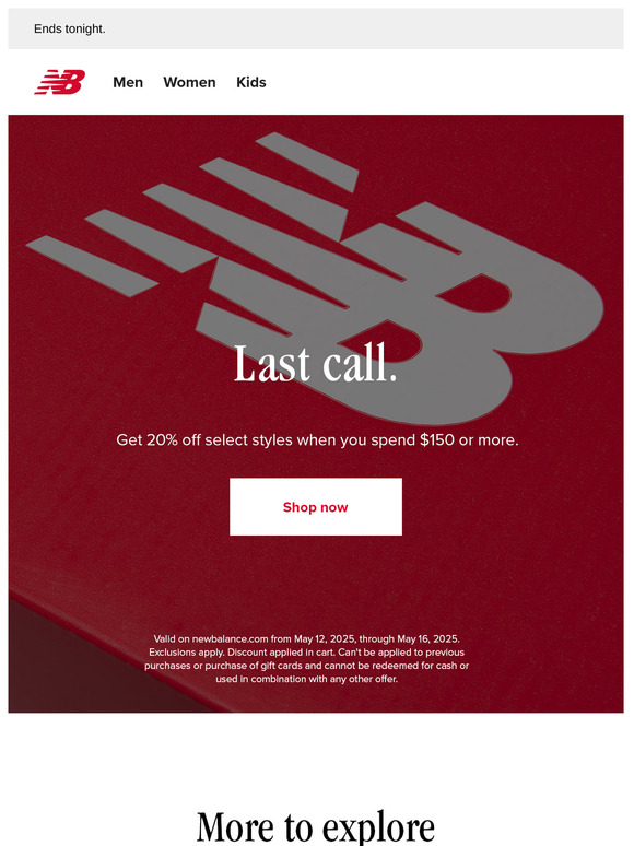 20% off select styles when you spend $150