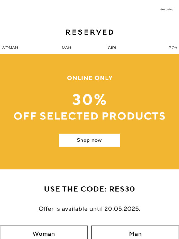 🟡 Online only: 30% off selected products