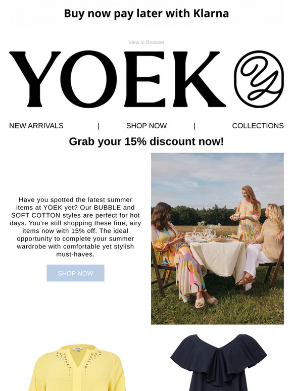 🤩 Your new summer outfit? Now with 15% discount at YOEK!