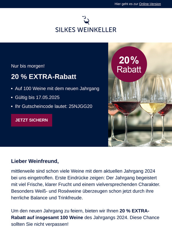 Sonderaktion: 20 % extra auf neue Jahrgänge!