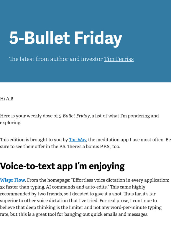 5-Bullet Friday — Voice-to-Text That Works, Writing Rules and Routines from Masters, Miyazaki’s Creative Process, and More