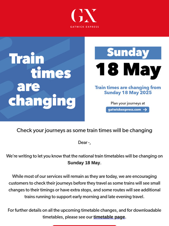 Timetables are changing from Sunday 18 May 📅