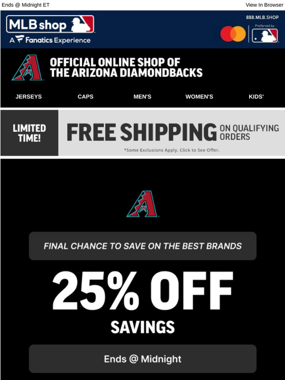 Final Inning For 25% Off D-backs Top Brands!!