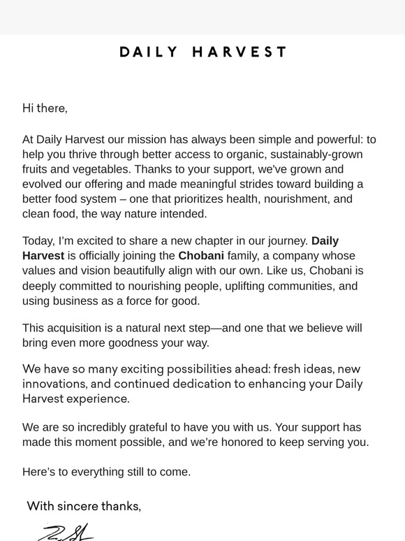 Exciting News from Daily Harvest