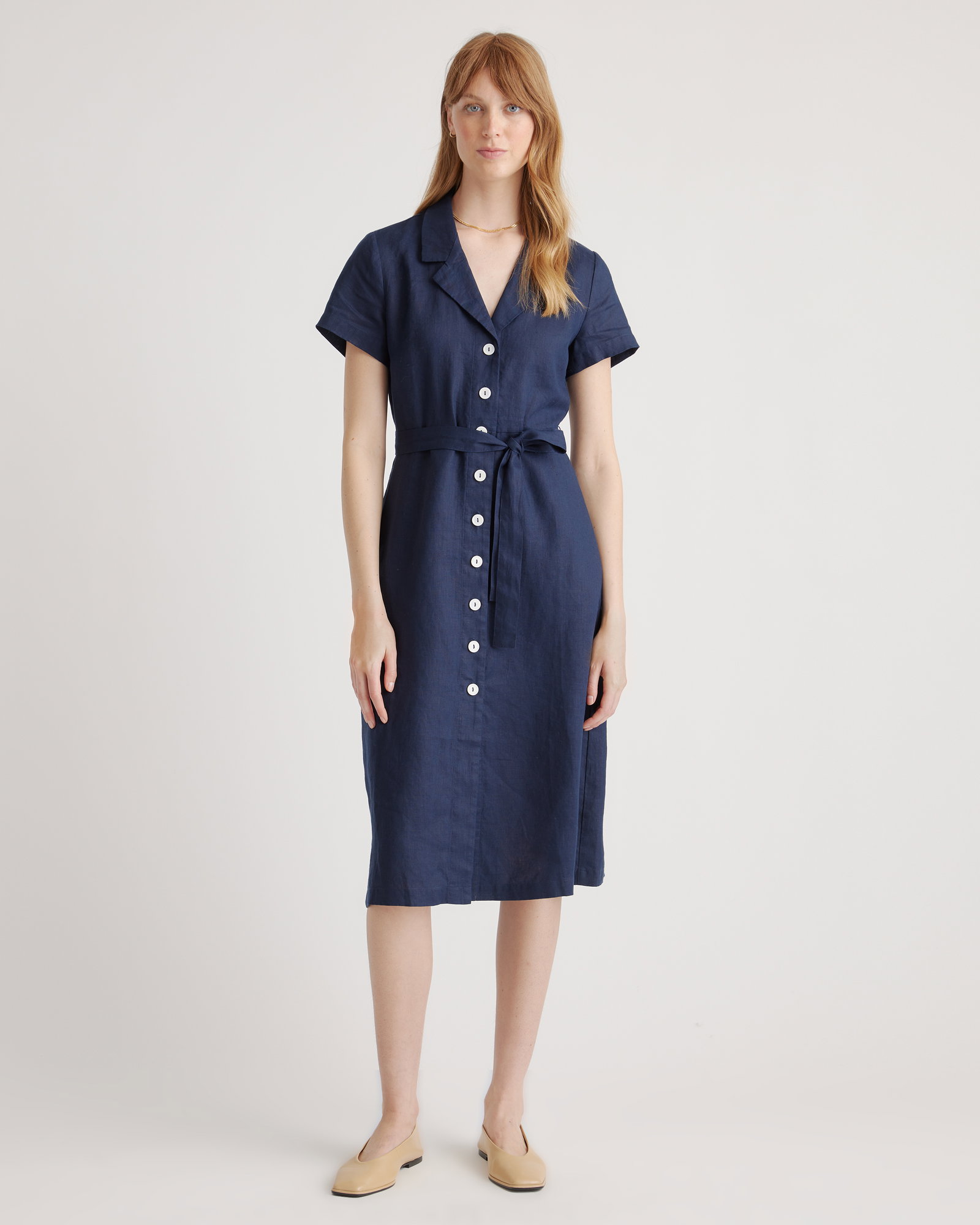 100% European Linen Button Front Dress