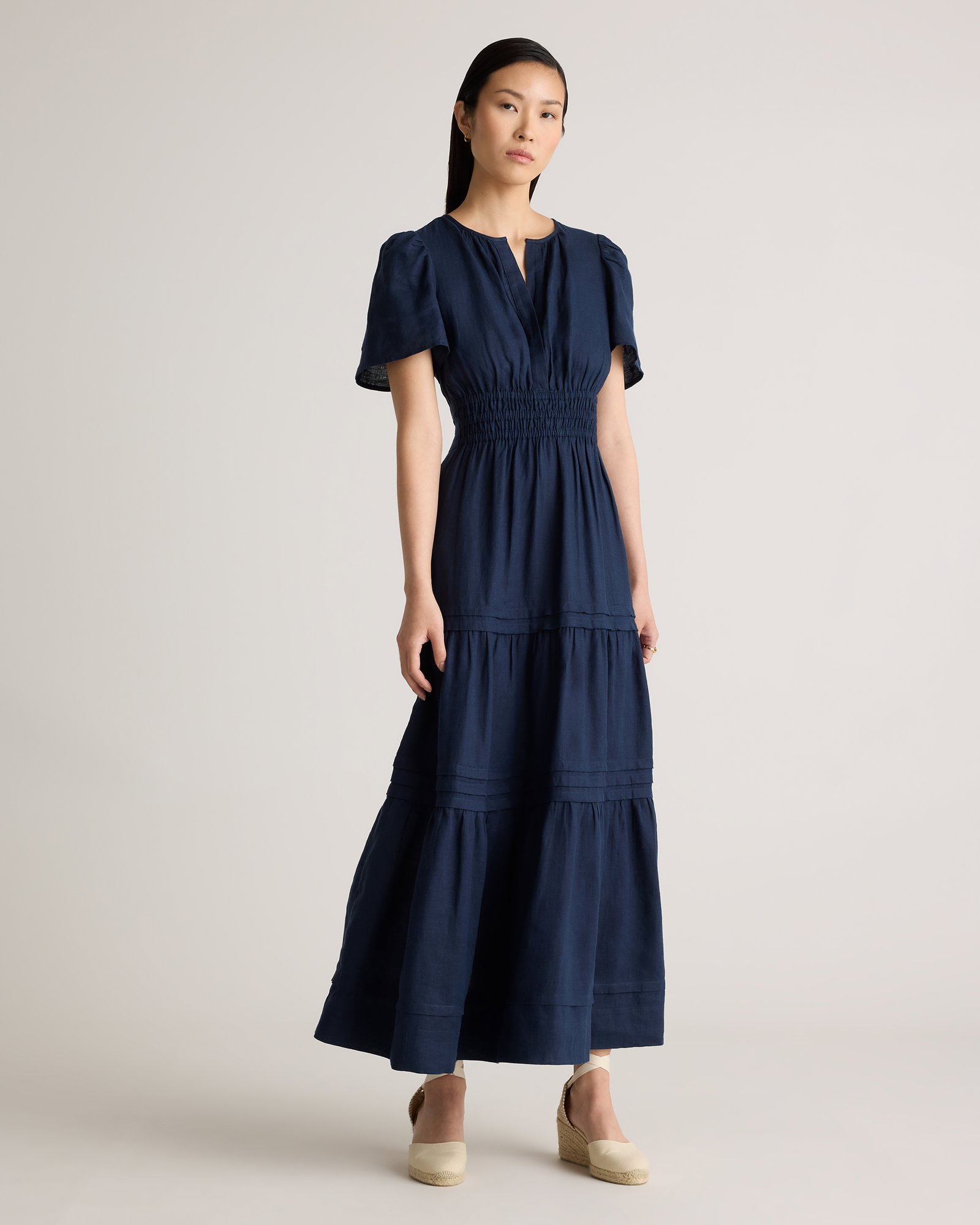 100% European Linen Tiered Maxi Dress