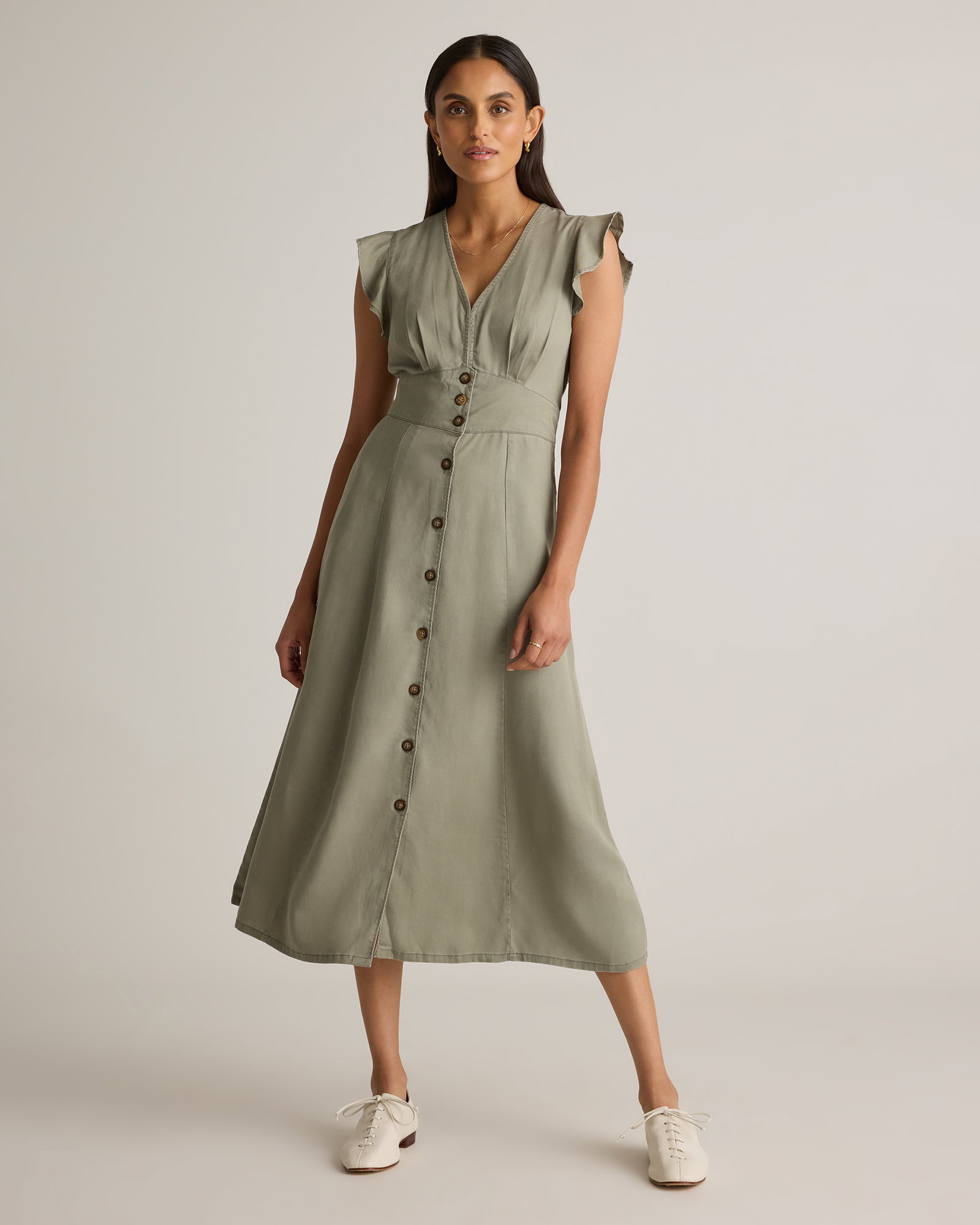 Vintage Wash Tencel Button Front Midi Dress