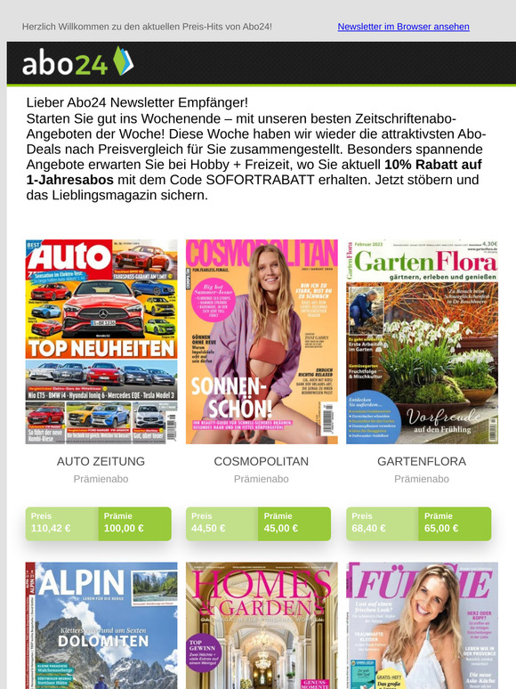 Wochen-Highlights: 10% Rabatt bei Hobby + Freizeit sichern