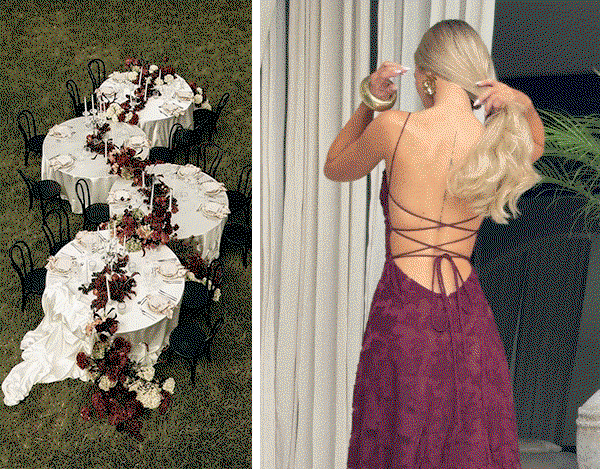 Francis Maxi Dress - Cherry Lacquer | Stylish Table Setting with Cherry Lacquer Flowers