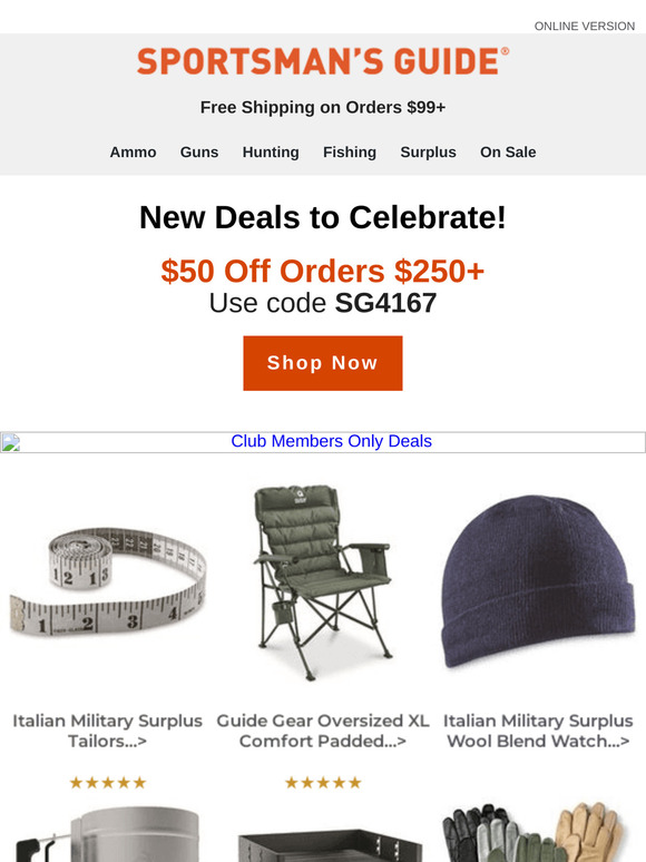 Sportsman's Guide 50 Off Orders 250+ >> New Deals for Members Only