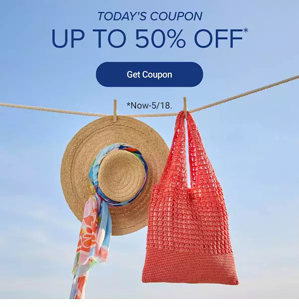 Today's coupon, up to 40% off. Get coupon. Now through May 18.