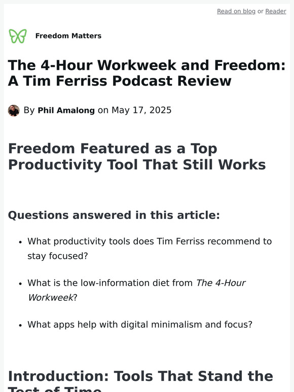 The 4-Hour Workweek and Freedom: A Tim Ferriss Podcast Review