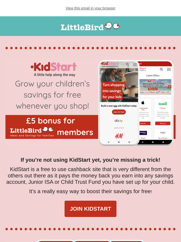 💰Join KidStart and get an extra £5* in cashback